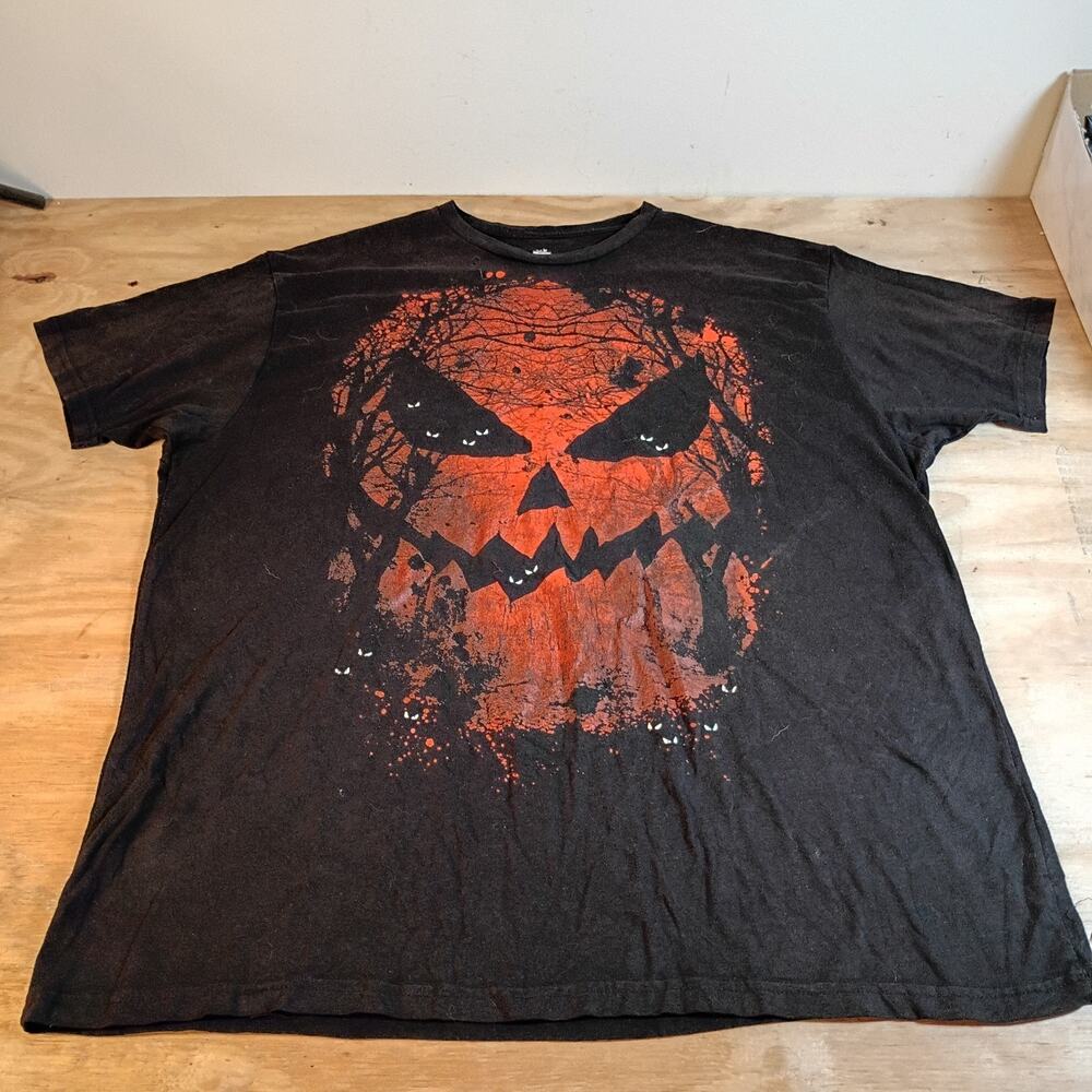 Way to Celebrate Halloween Men's 2XL T-Shirt Spooky Pumpkin Jack O'Lantern Bats
